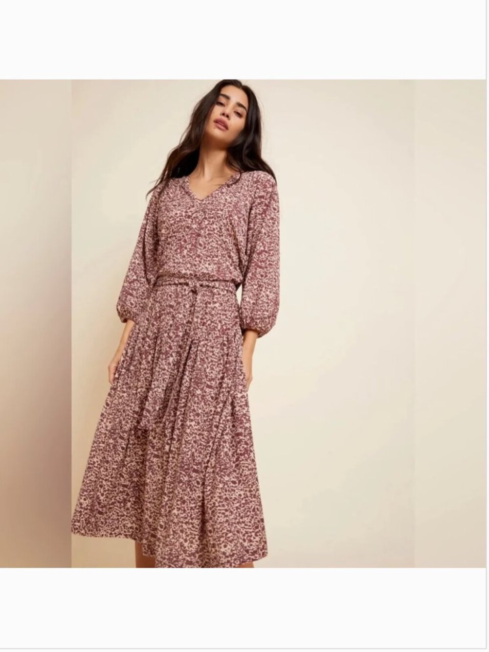Nation LTD Simona Pima Cotton Floral Maxi Dress Mauve Boho Peasant Small